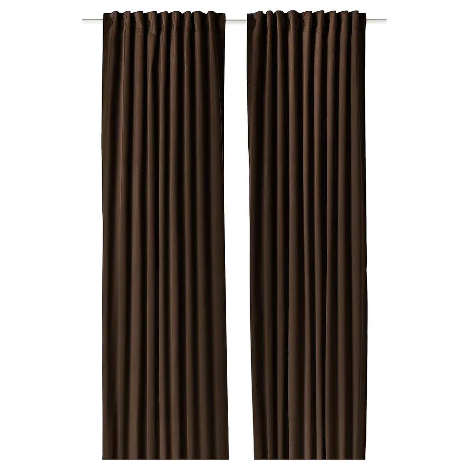 SANELA Curtains, 1 pair, dark brown/with heading tape, 140x160 cm