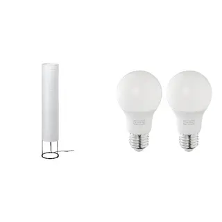 SOLHETTA/STRANDAD set: floor lamp + LED bulb E27 806 lumen, white/black + dimmable/globe opal white