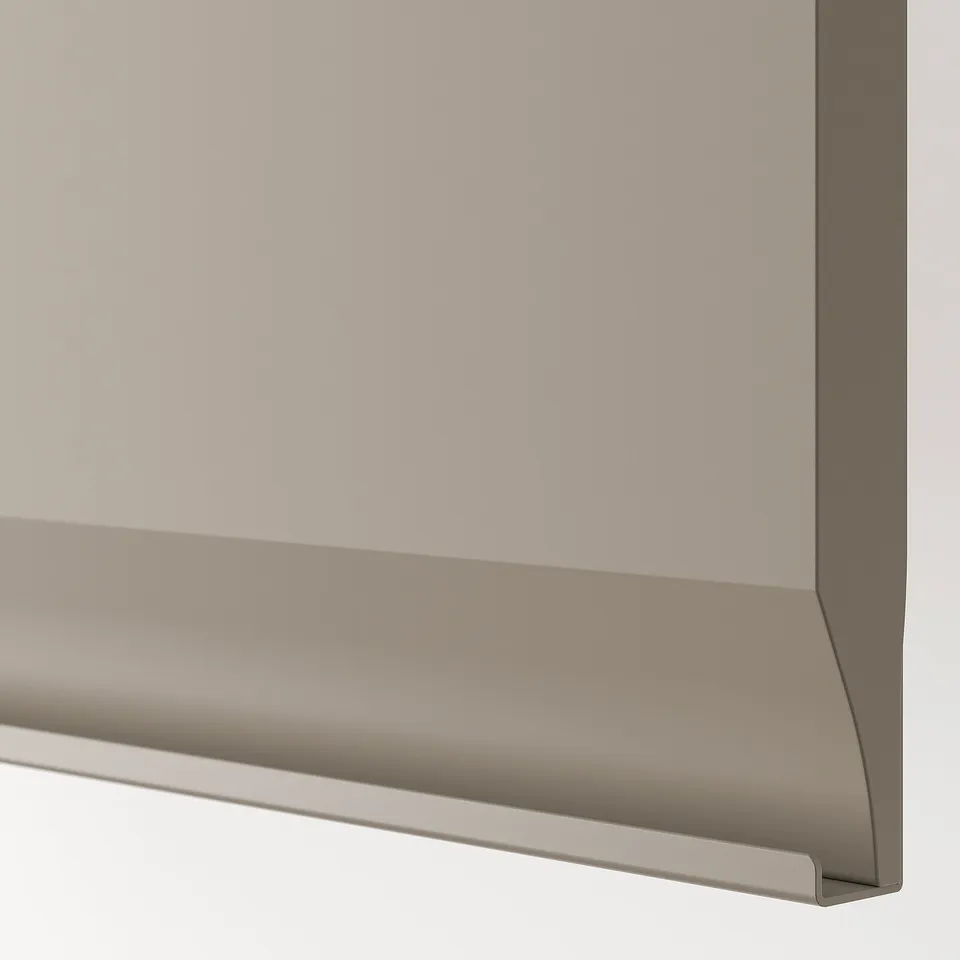 Modern, sleek kitchen cabinet in grey-beige with smooth, seamless edges.