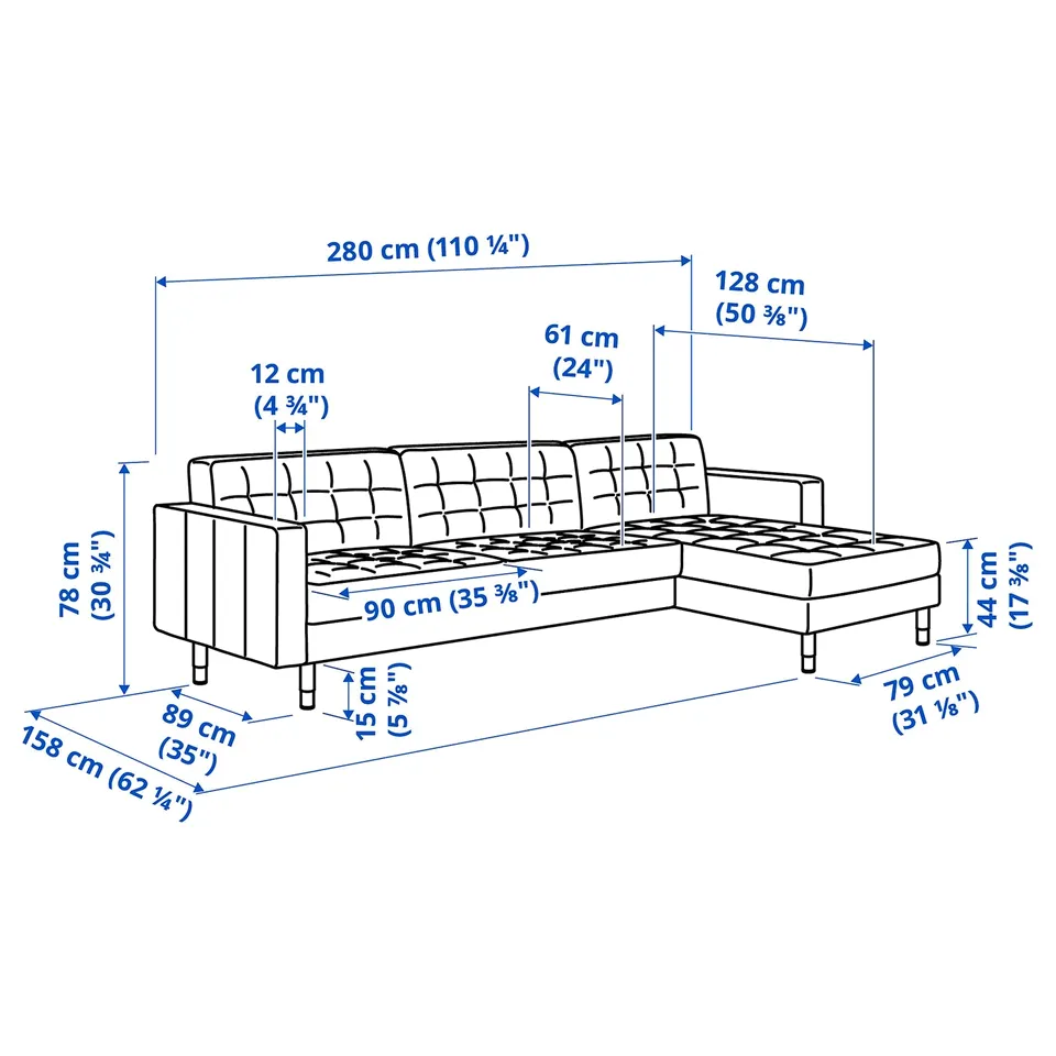 Illustration with measurements for the product: LANDSKRONA.