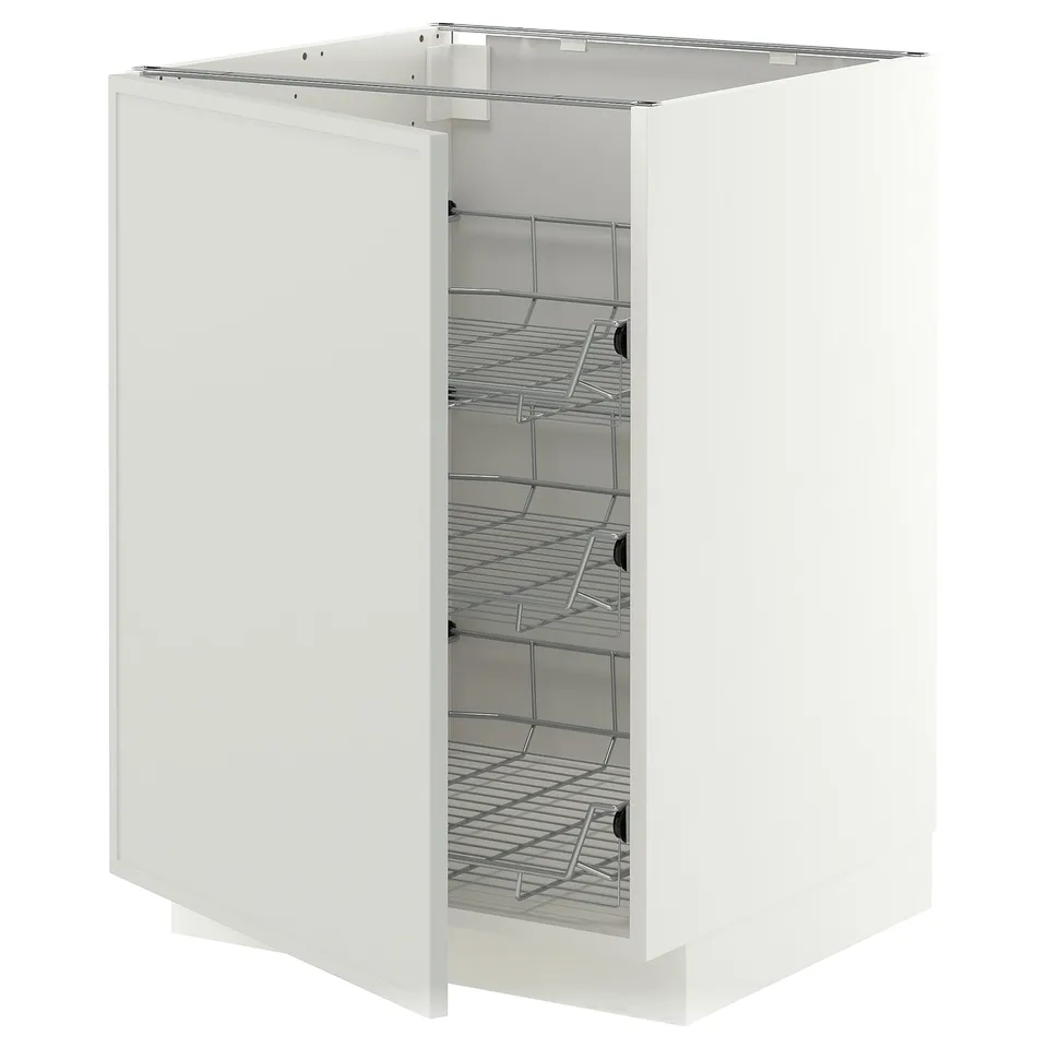 METOD Base cabinet with wire baskets, white/Aspudden light grey, 60x60x80 cm