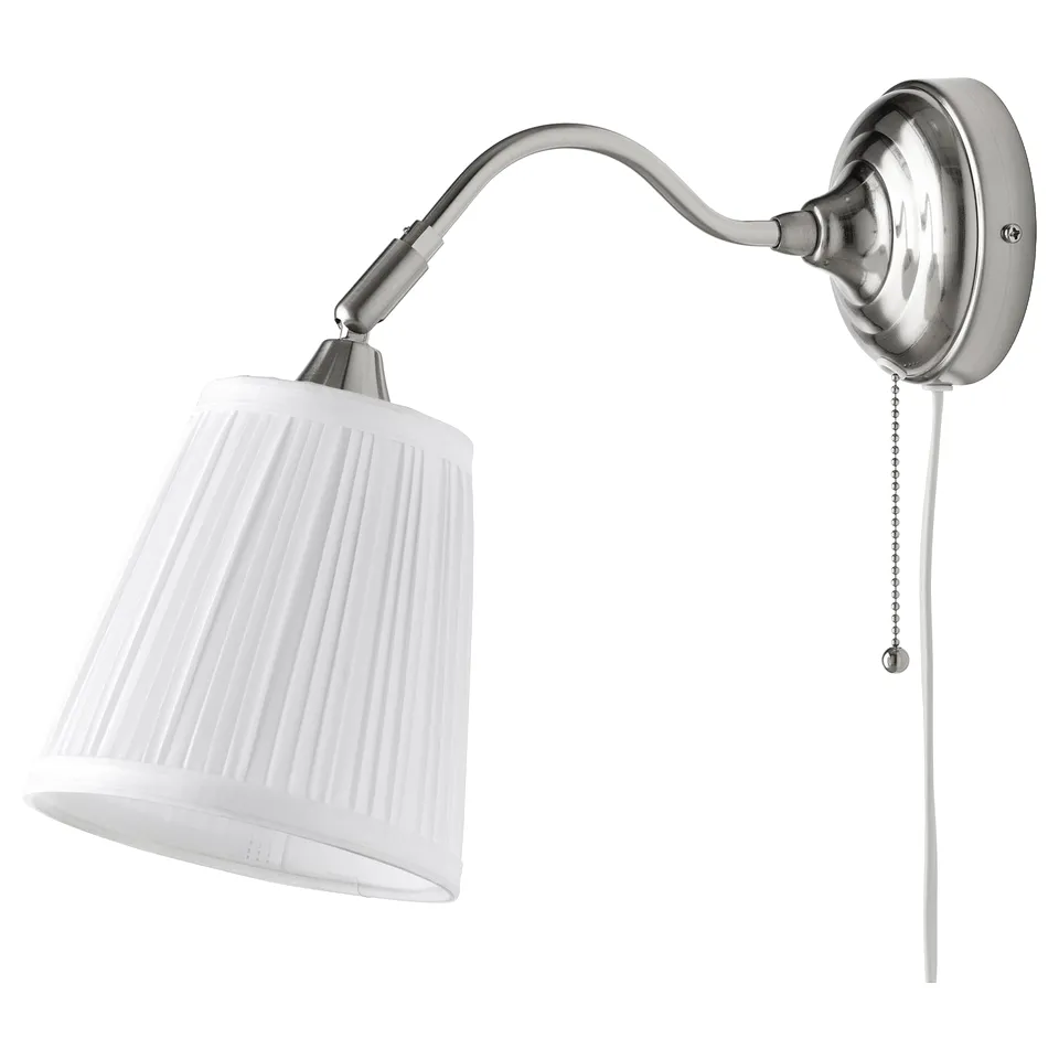 ÅRSTID wall lamp, white, adjustable, nickel finish, pleated shade.