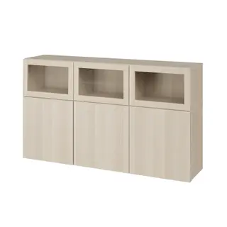BESTÅ Sideboard, white stained oak effect/SINDVIK white stained oak effect/clear glass/LAPPVIKEN white stained oak effect