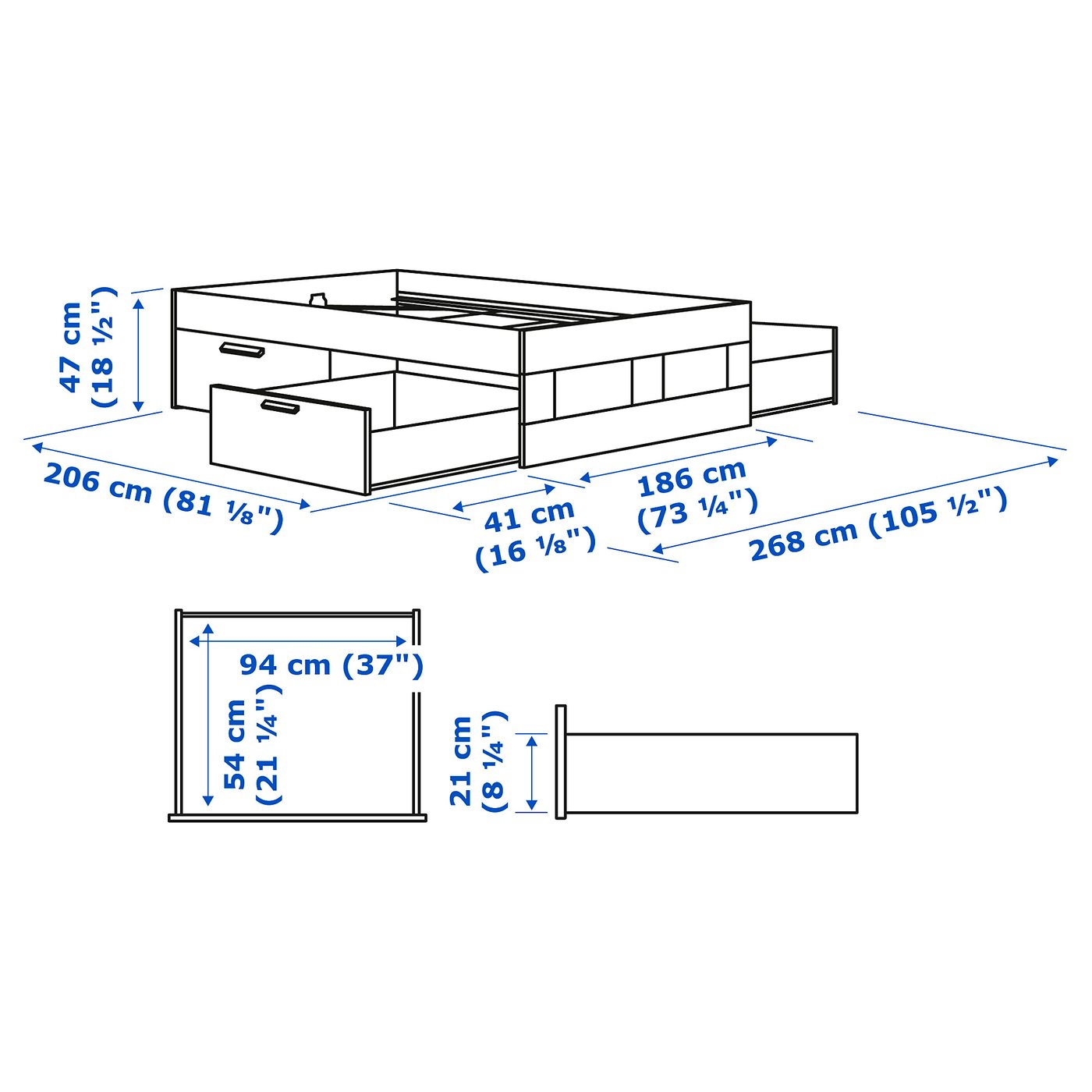 Illustration with measurements for the product: BRIMNES.