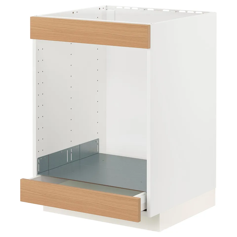 METOD kitchen unit, white with oak drawer, rectangular, modern design.
