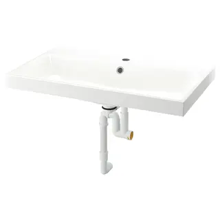 BACKSJÖN wash-basin with water trap, white, 80x48 cm
