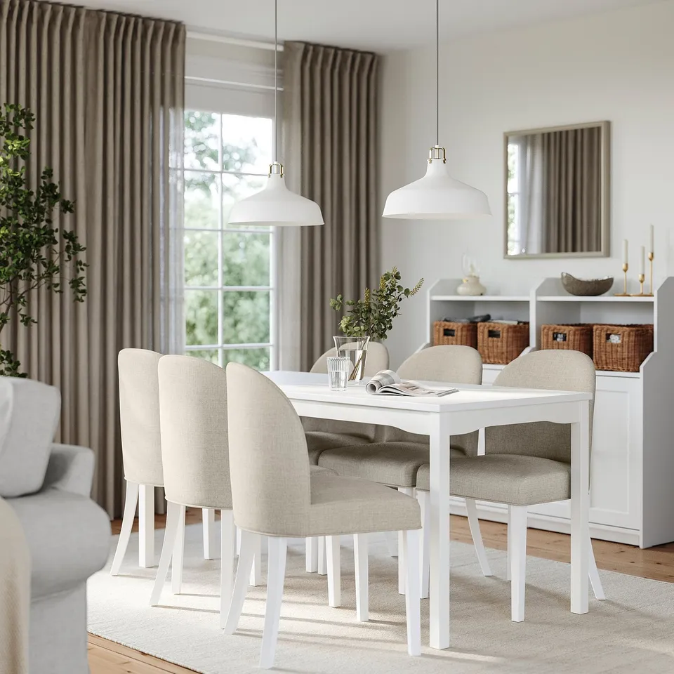 HAUGA / ROSENTORP Table and 6 chairs, white/Kilanda light beige white, 168x74 cm
