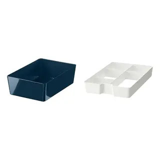 KUGGIS set: box + insert with 5 compartments, black-blue + white, 18x26x8 cm