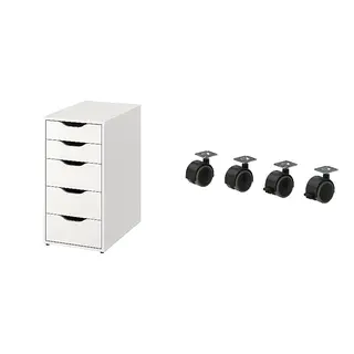 ALEX set: drawer unit + castor, white + black, 36x70 cm