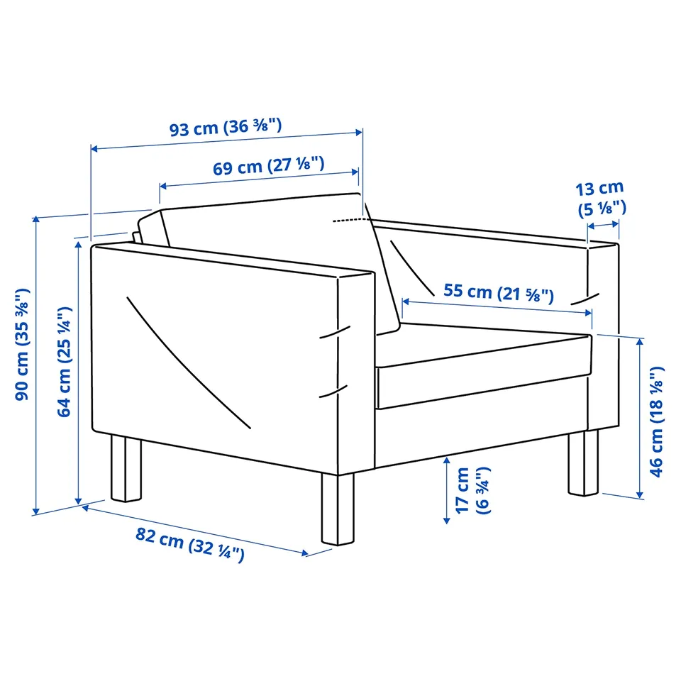 Illustration with measurements for the product: SALTSJÖBADEN.