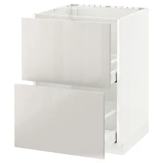 METOD / MAXIMERA base cab f sink+2 fronts/2 drawers, white/Ringhult light grey, 60x60x80 cm