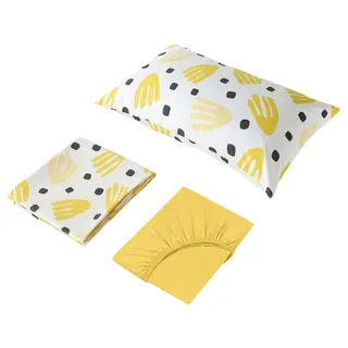 BRUKSVARA 3-piece bedlinen set, yellow/white, 150x200 cm