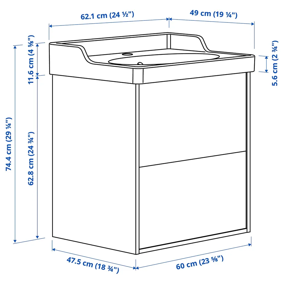 TÄNNFORSEN / RUTSJÖN Wash-stnd w drawers/wash-basin, light grey, 62x49x74 cm