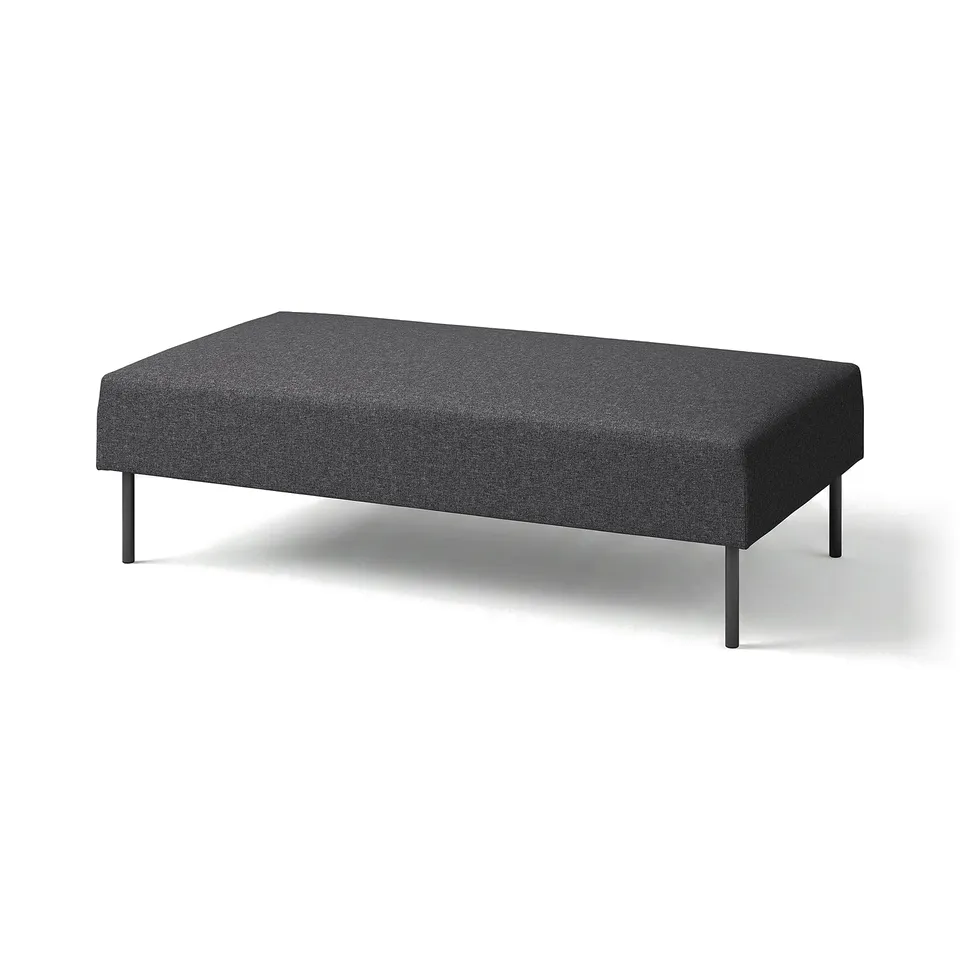 A modern dark grey LILLEHEM sofa with clean lines and metal legs, suitable for versatile seating arrangements.