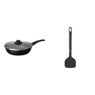 BESINNING/HEMLAGAD set: sauté pan with lid + wok spatula, non-stick coating black + silicone, 26 cm