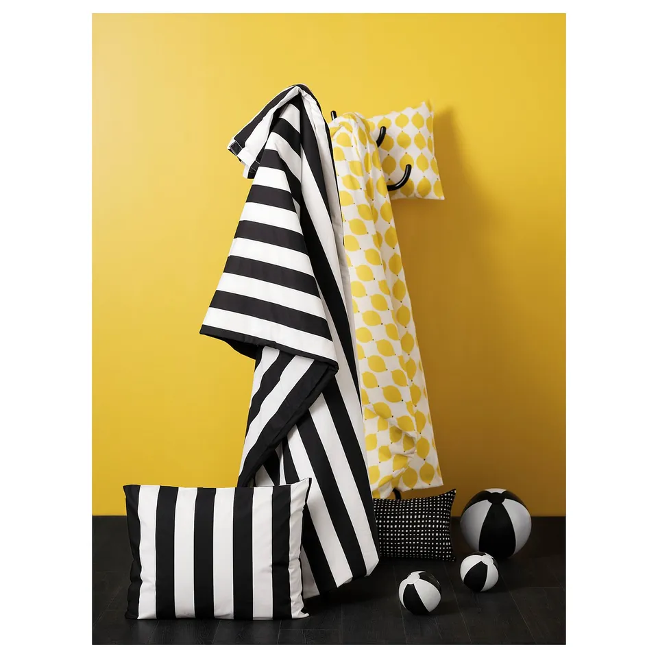 SLÅNHÖSTMAL Duvet cover and 2 pillowcases, black/white/striped, 240x220/50x80 cm