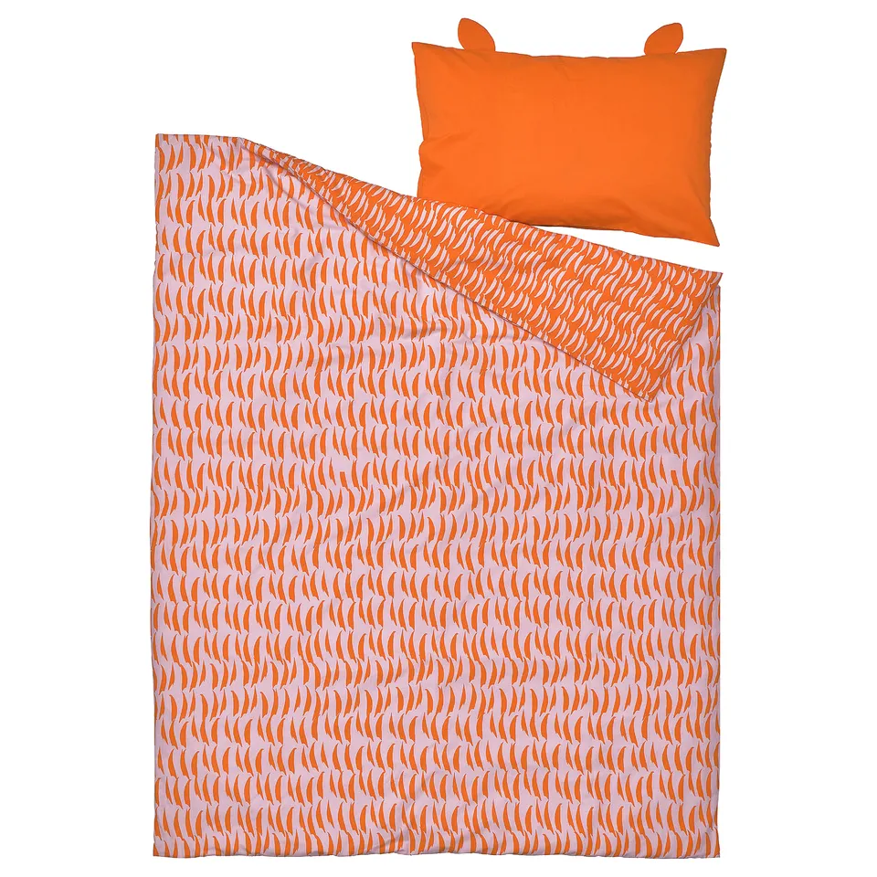 NATTHÄGER duvet set, orange tiger print, cotton-viscose, rectangular, with ear pillow.