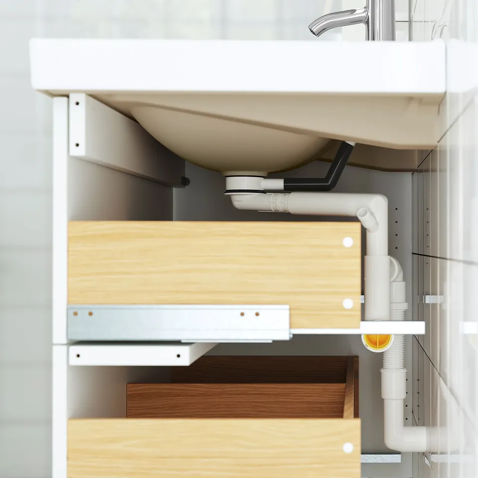 ÄNGSJÖN / BACKSJÖN Wash-stnd w drawers/wash-basin, high-gloss white, 60x48x69 cm