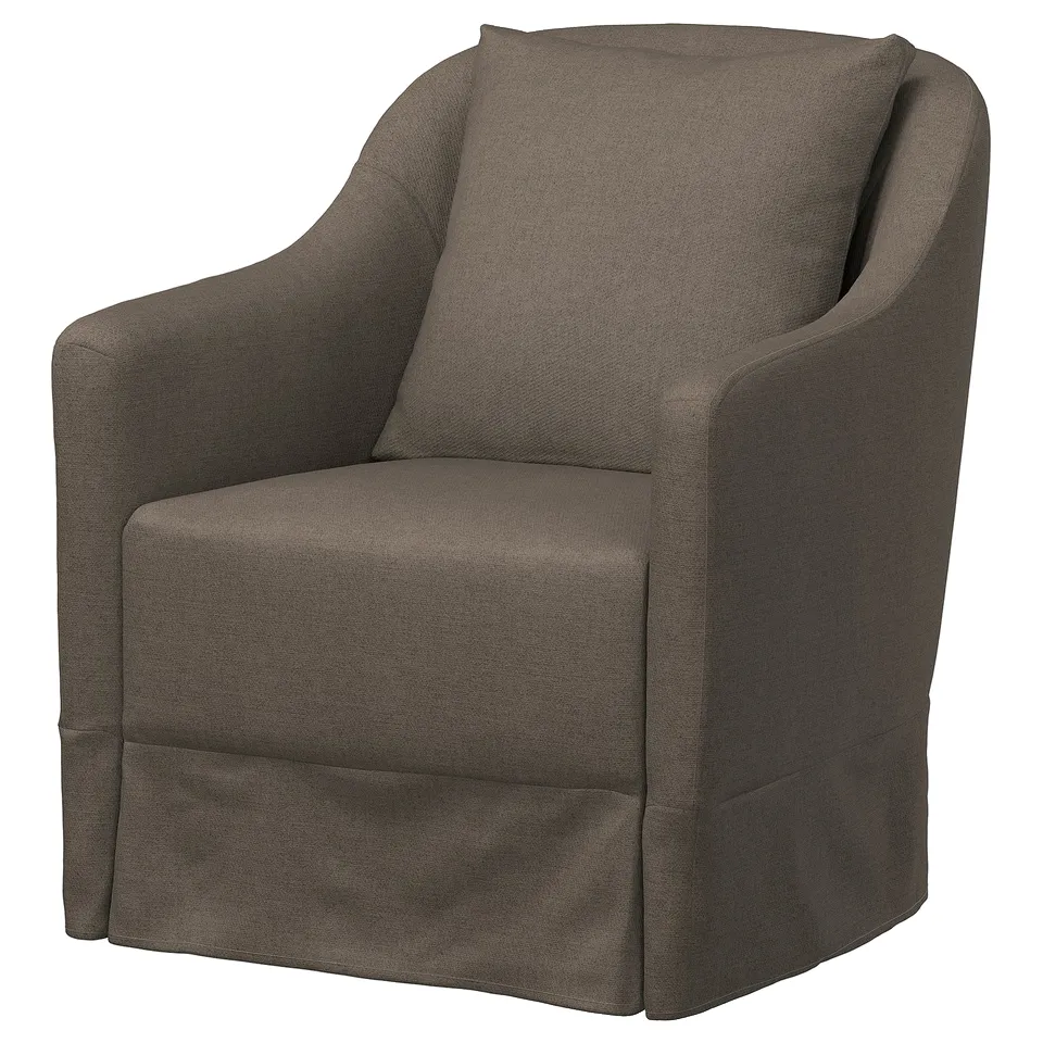 NORDKROKEN grey fabric armchair, padded, swivel & rock, linen-blend cover.