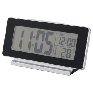 FILMIS clock/thermometer/alarm, black, 16.5x9 cm