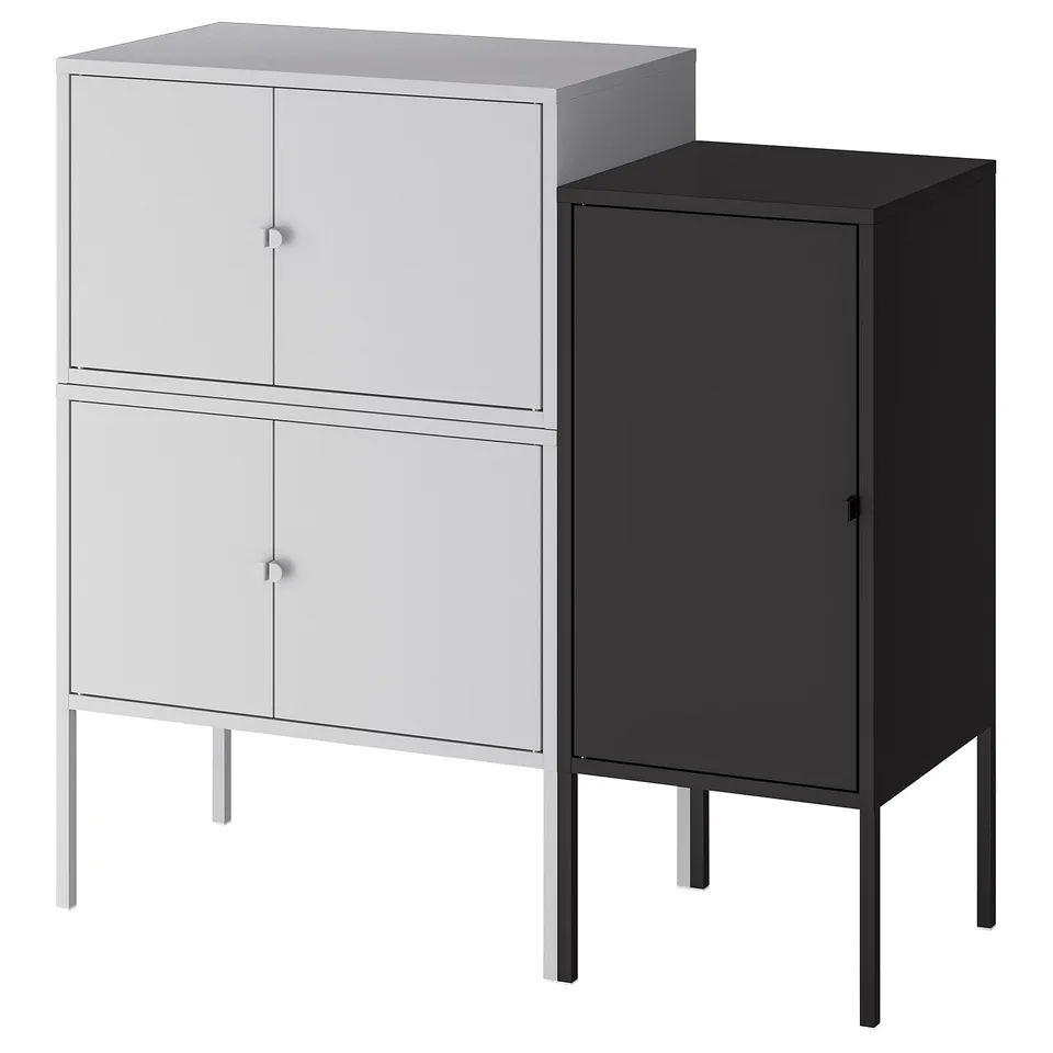 Minimalist LIXHULT white & black cabinet set - 2-door & single-door on metal legs.