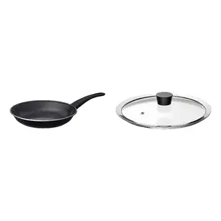 HEMLAGAD/KLOCKREN set: frying pan + pan lid, non-stick coating black + glass, Height 5 cm
