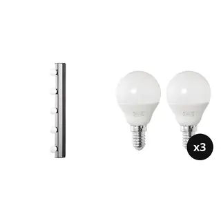 MUSIK/SOLHETTA set: wall lamp, wired-in installation + LED bulb E14 470 lumen x3, chrome-plated + globe opal white, Length 60.0 x Width 37 x Depth 64 cm