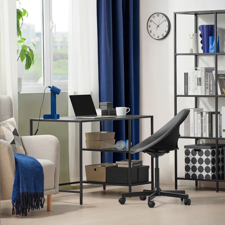 VITTSJÖ Desk, black-brown/glass, 110x60 cm