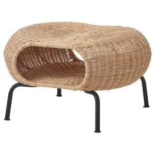 GAMLEHULT footstool with storage, rattan/anthracite, Height 36 cm