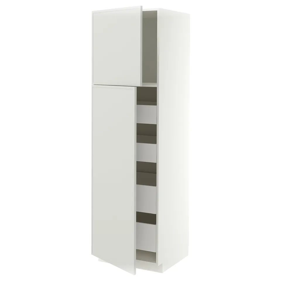 METOD / MAXIMERA Hi cab w 2 doors/4 drawers, white/Aspudden light grey, 60x60x200 cm