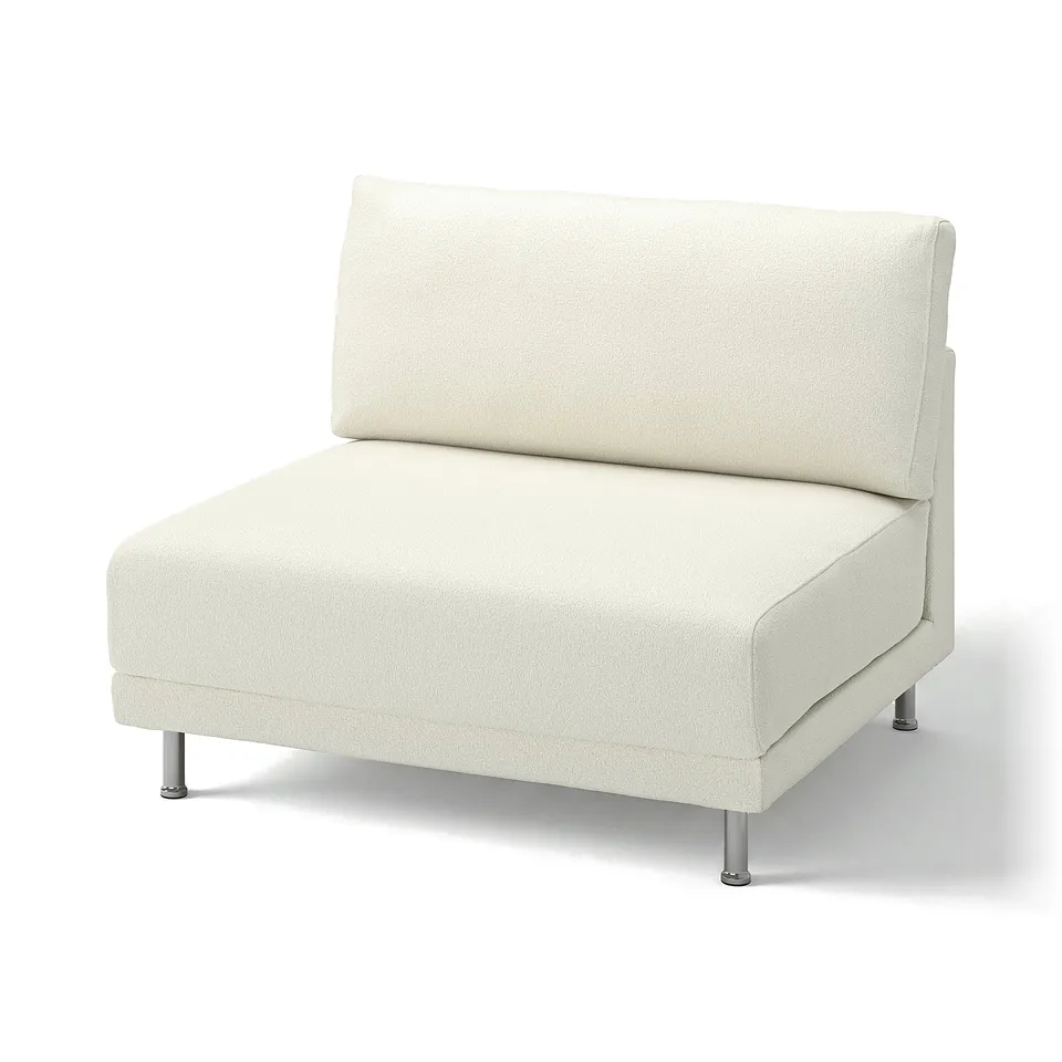 A white UPPÅKRA chair with a soft bouclé fabric cover, featuring chrome legs and a sleek, modern design.
