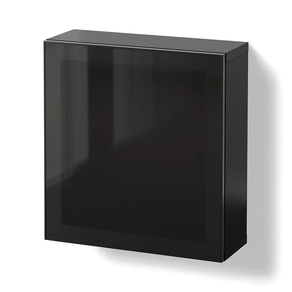 BESTÅ Wall-mounted cabinet combination, black-brown Glassvik/black smoked glass, 60x22x64 cm