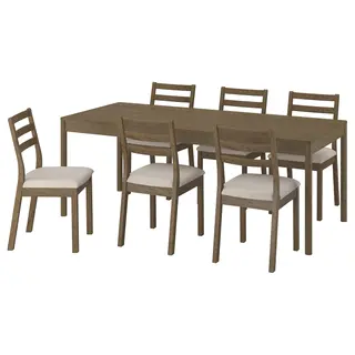 TONSTAD / TONSTAD table and 6 chairs, brown oak veneer/brown oak effect Fridtuna light beige, 200x85 cm