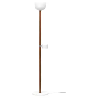 MOSSPLYM floor uplighter/reading lamp, opal white glass/dark brown oak, 180 cm