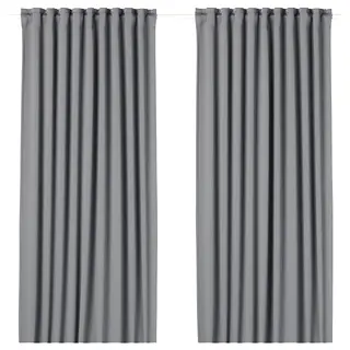 MAJGULL block-out curtains, 1 pair, grey/with heading tape, 145x250 cm