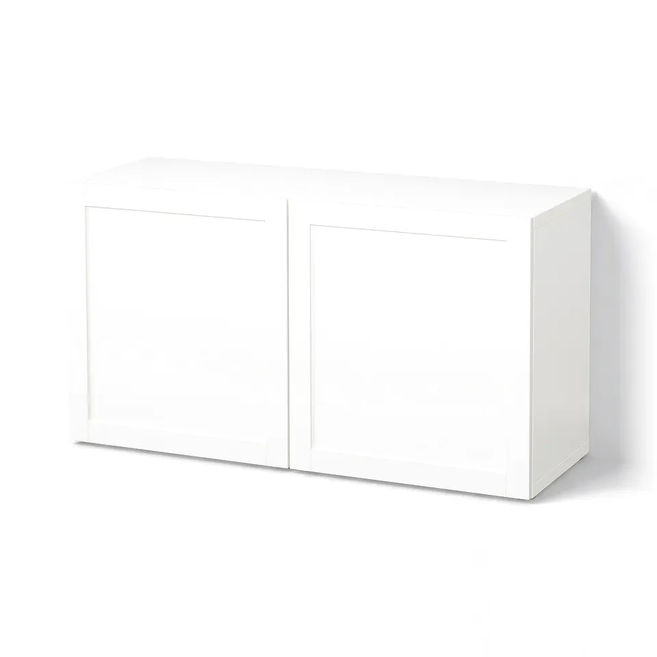 BESTÅ Shelf unit with doors, white/Hanviken white, 120x42x64 cm