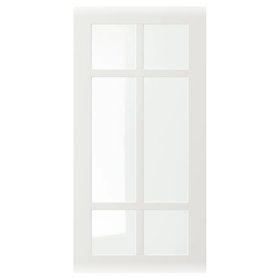 A white STENSUND cabinet door with a country-style design featuring glass panels.