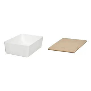 KUGGIS set: box + lid, white + bamboo, 18x26x8 cm
