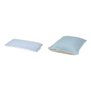 KEJSAROLVON/KVARNVEN set: ergonomic pillow, stomach sleeper + pillow protector, beige/blue, 39x69 cm