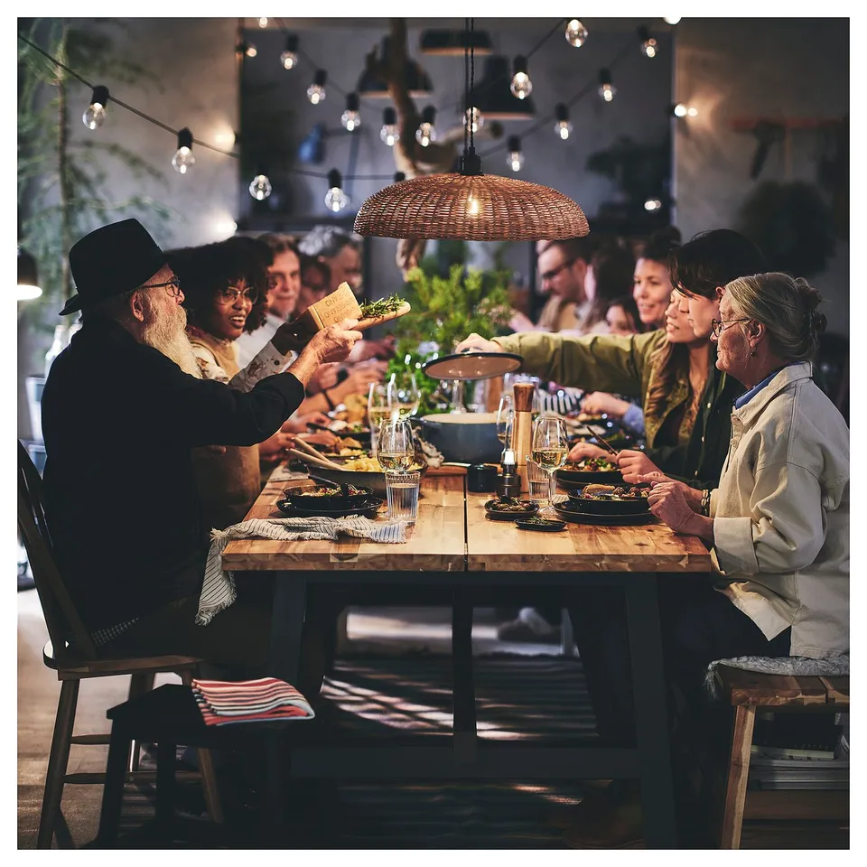 SKOGSTA Dining table, acacia/black, 235x100 cm