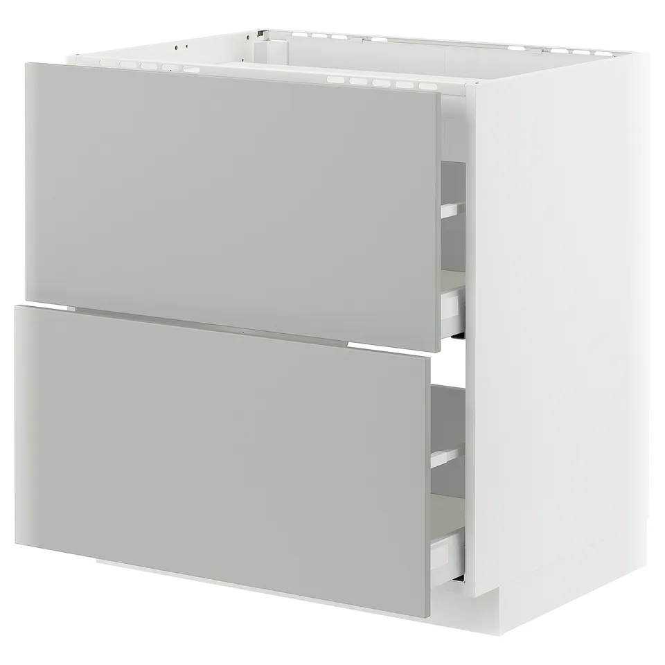 Modern light grey METOD kitchen cabinet with two drawers and sleek handles.