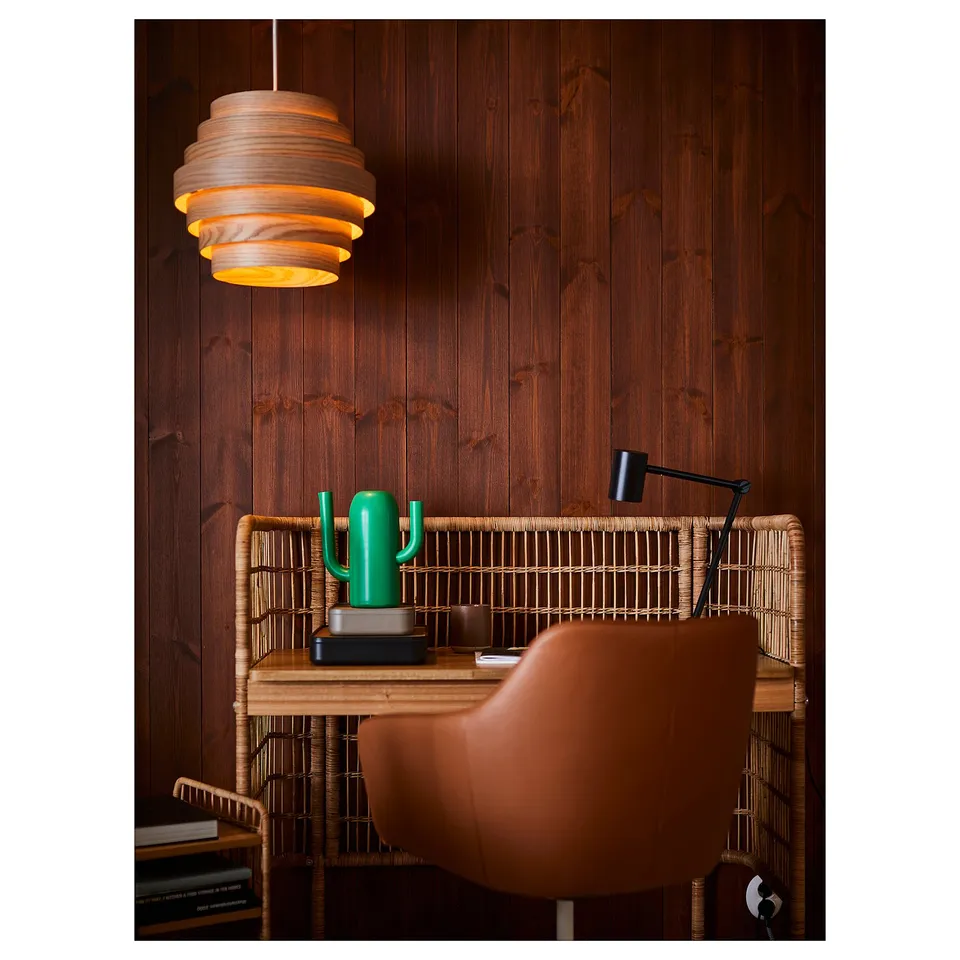 DYKARKLOCKA Pendant lamp shade, white stained oak veneer, 40 cm