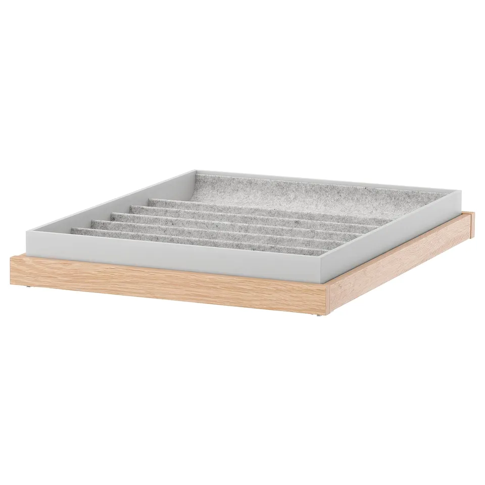 KOMPLEMENT organise tray, white, felt interior, wooden base, rectangular, minimalist design.
