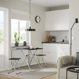 GUNDE set: dining table + stool x2, black, 67x67 cm