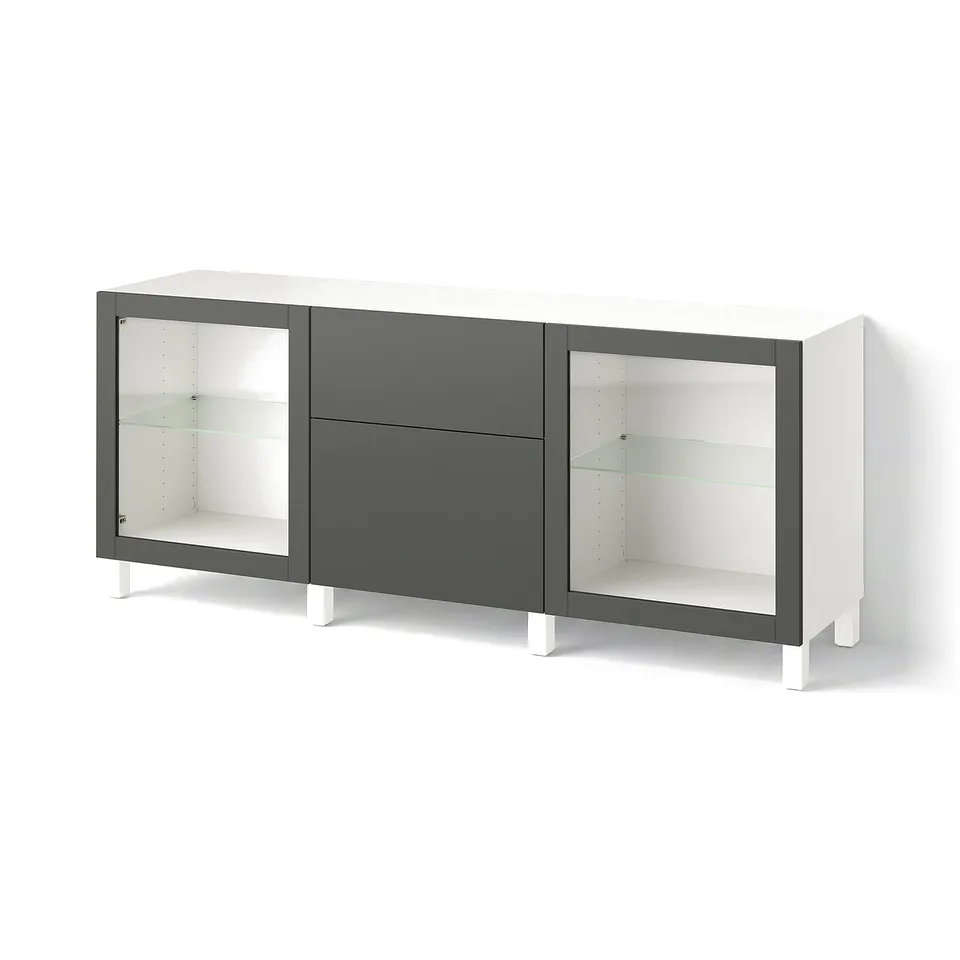 BESTÅ Storage combination with drawers, white Lappviken/Sindvik/Stubbarp dark grey, 180x42x74 cm