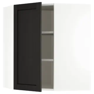 METOD corner wall cabinet with shelves, white/Lerhyttan black stained, 68x37x80 cm