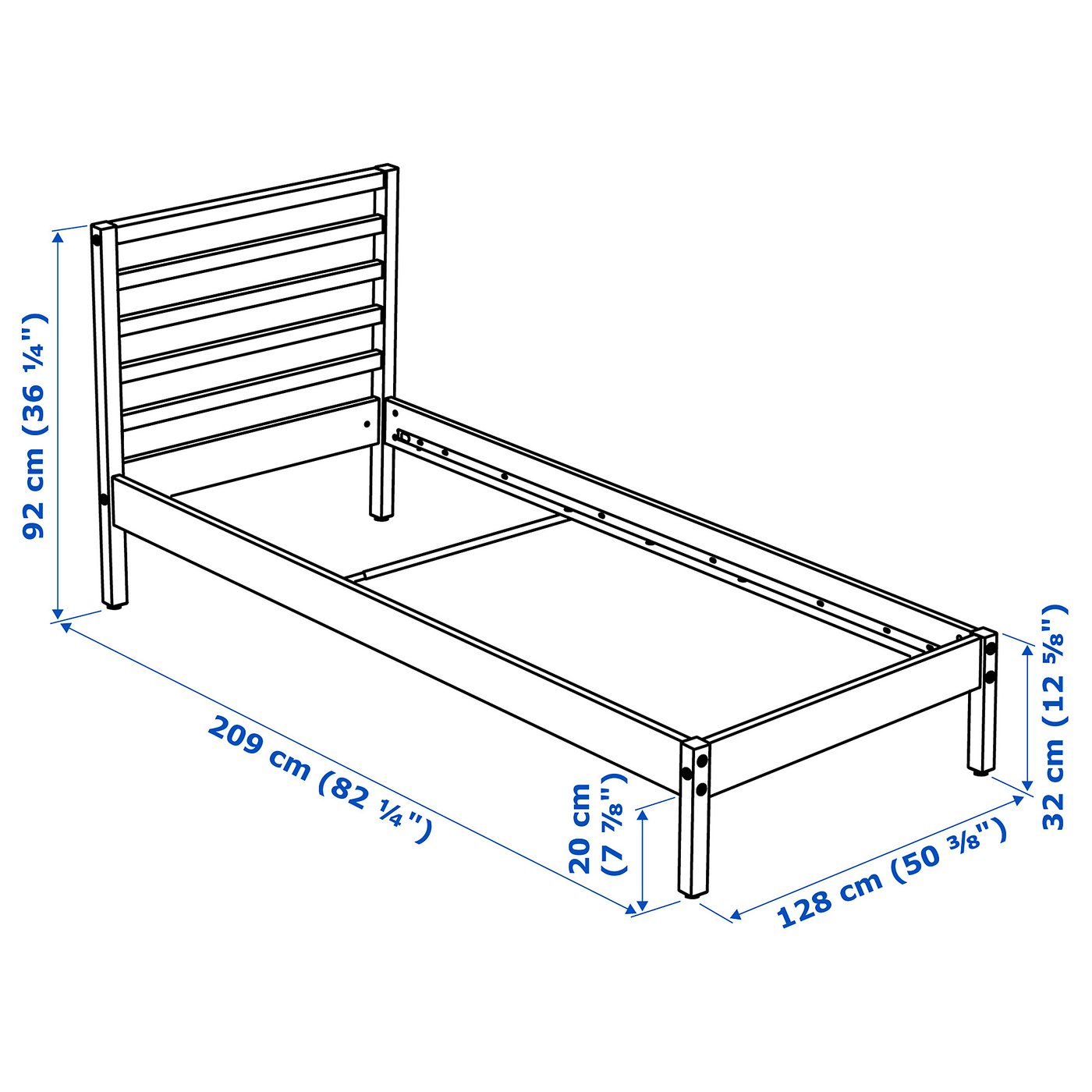 Illustration with measurements for the product: TARVA.