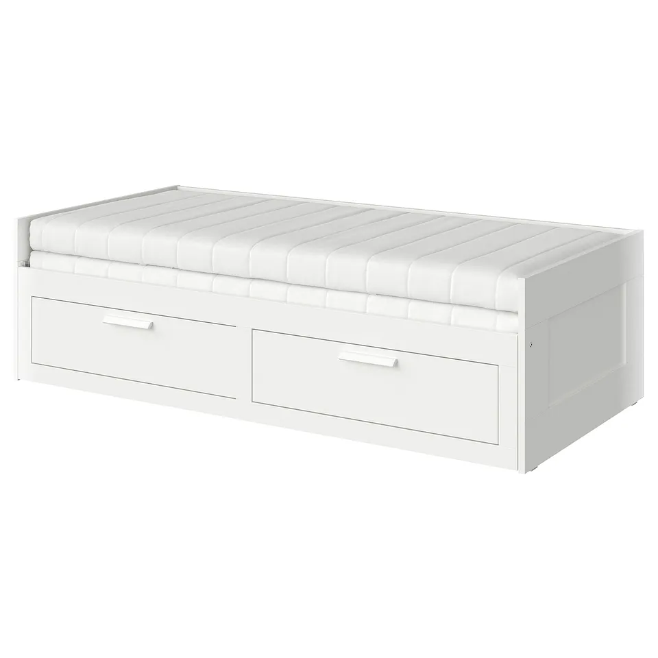 BRIMNES white day-bed with storage drawers, sleek and modern.