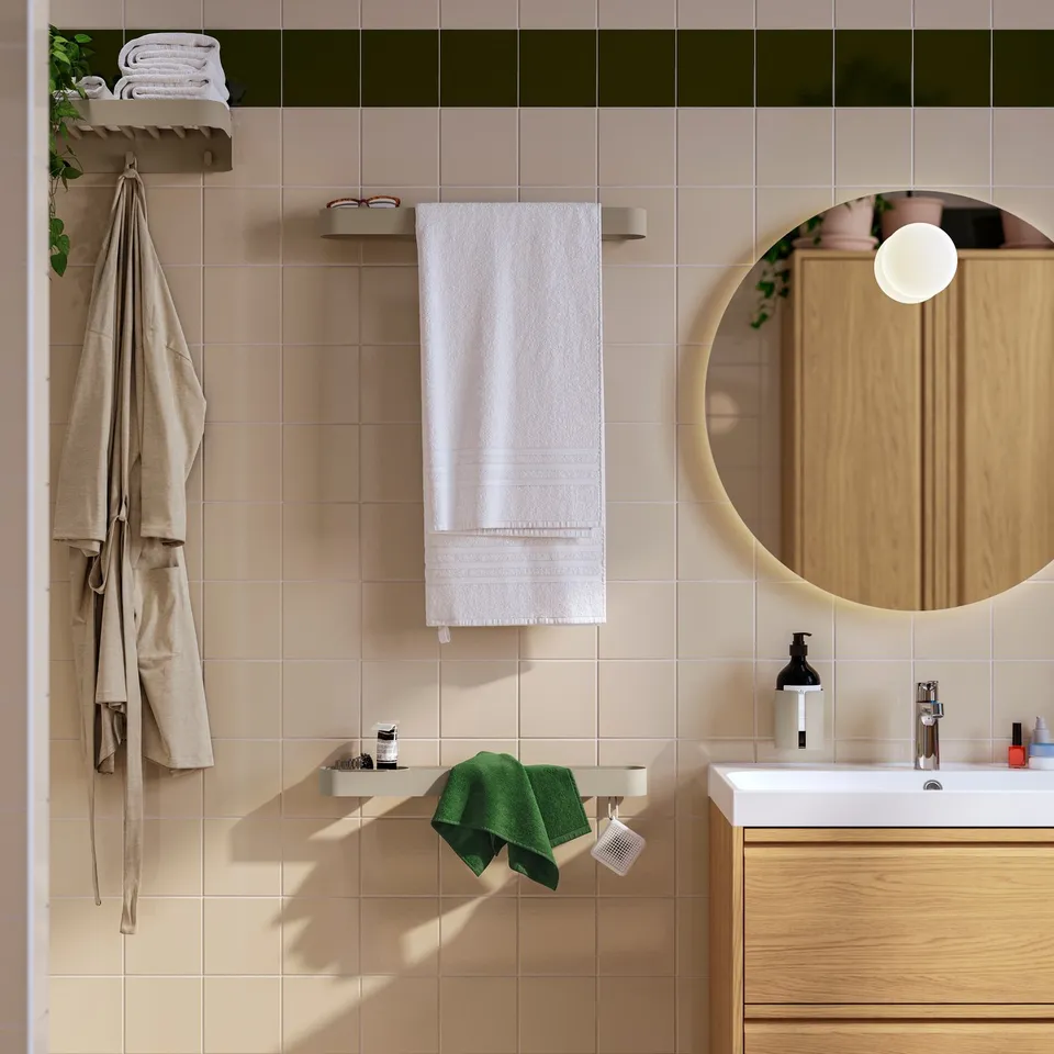 FLORSJÖN Towel rail, beige, 62 cm