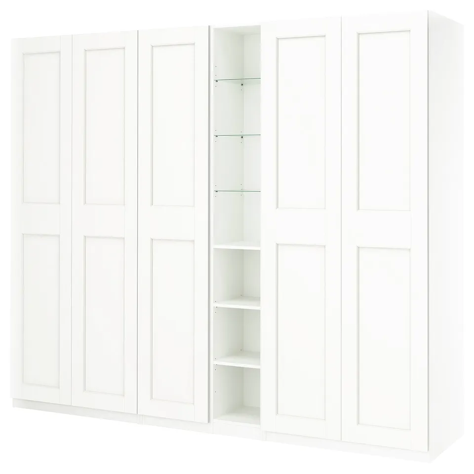 PAX / GRIMO Wardrobe combination, white white/white, 285x60x236 cm
